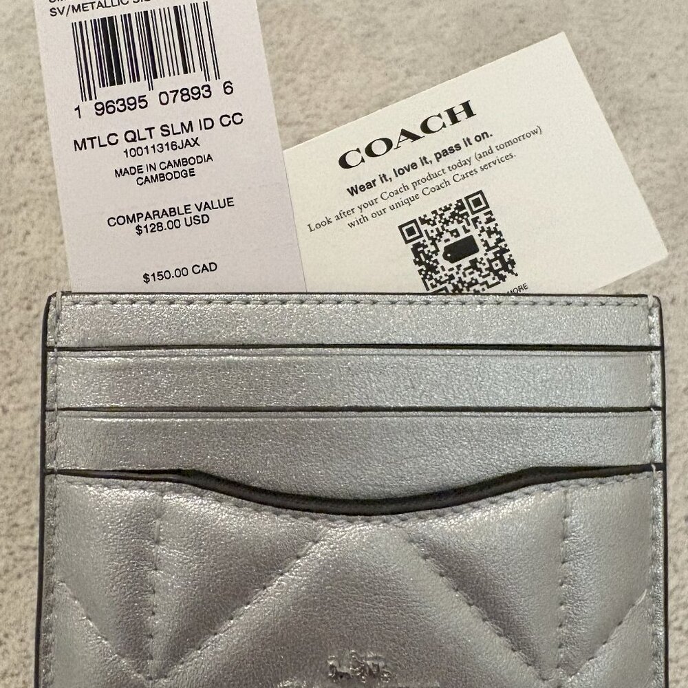 Coach Slim ID Card Case - silver leather
